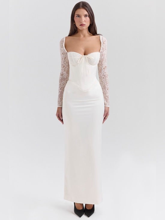 House of CB Dresses & Skirts - House of CB Perdi Vintage Ivory Satin Maxi Dress